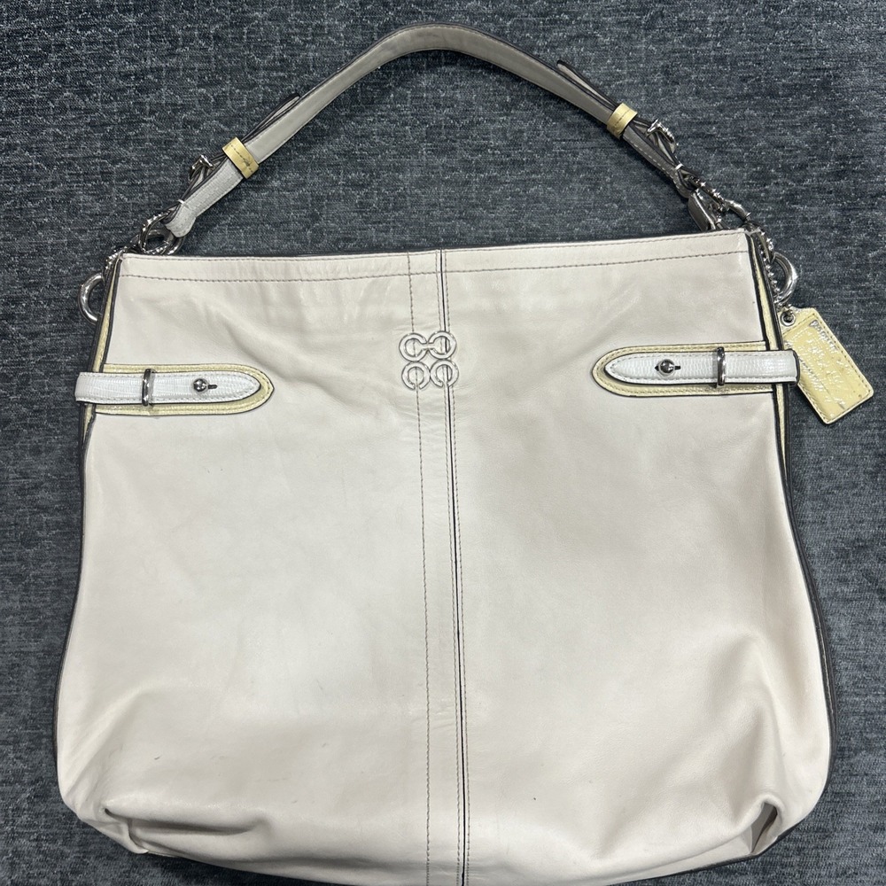 Coach Colette Signature Hobo Bag Leather Cream Shoulder Strap Casual Work Travel